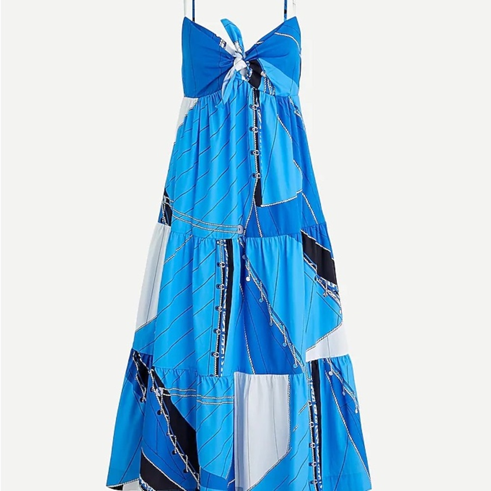 Tie-front cotton poplin dress in Ratti® regatta print